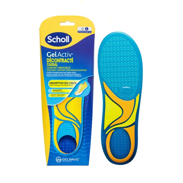 Scholl GelActiv Men's Casual Shoe Insoles - Increased Comfort Thanks to Memory Foam and GelWave Technology All Day, Size 7-12, yellow