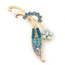 Classic AB/Blue/Teal Daisy Flower Brooch In Gold Plating - 65mm Length