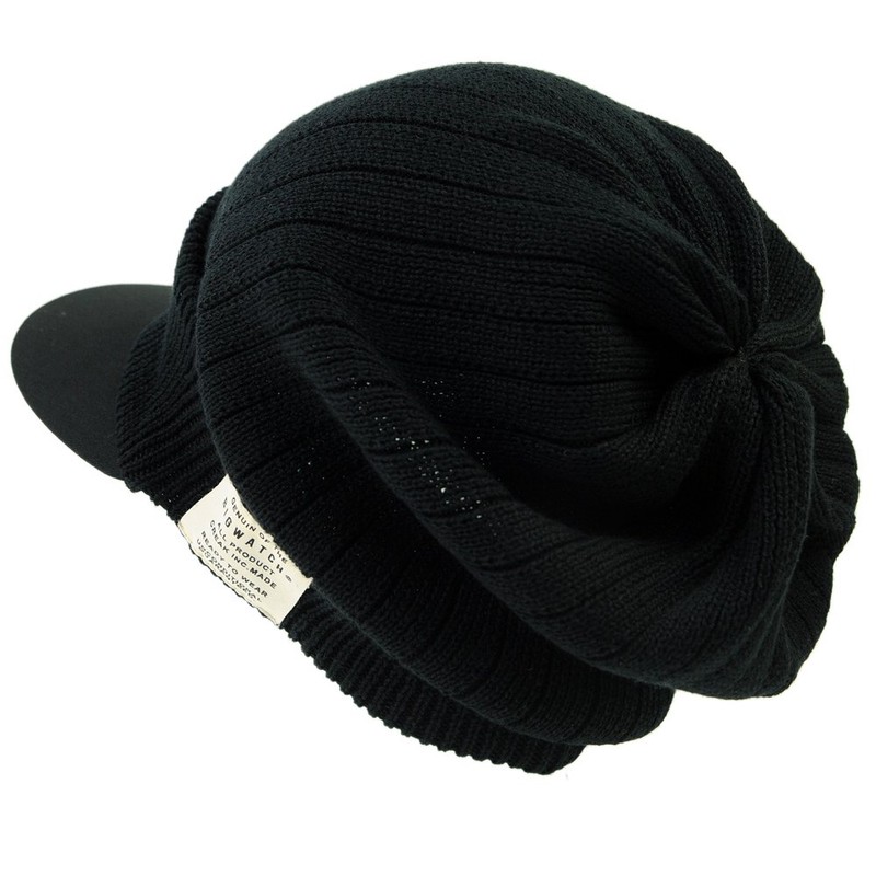 bigwatch (bigguwatti) Hat Plus Size Ribbed Shade Knit Cap Black