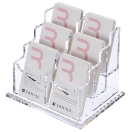 SANRUI Vertical Business Card Holder for Desk，Clear Acrylic Business Card Display Stand，6 Slots 3 Tier ，Holds 300 Cards