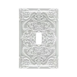 WUYOCHA Decorative Light Switch Plate Covers White Ornate Baroque 3D Rococo Vintage Floral Embossed 1 Gang Light Switch Cover Plate Single Toggle Wall Plate Outlet Covers Faceplate for Home Decor