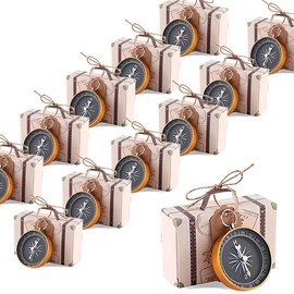 Naiocase Pack of 20 Party Favours with Compass and Kraft Labels Christening Favours Boy/Girl Wedding Anniversary Graduation Party Favours - Gold