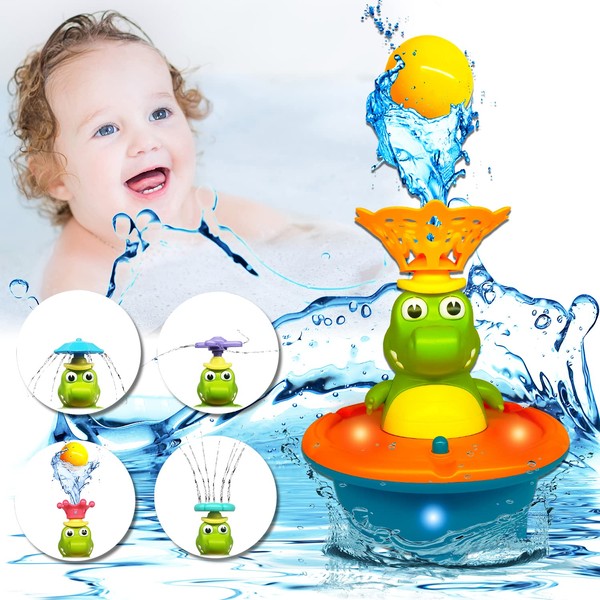 LeapKiFun Juguetes de baño de bebé para niños pequeños de 1 a 3, juguetes de baño de agua de cocodrilo fuente para niños de 3, 4, 5, 6, 7, 8 años, niños y niñas, juguetes de baño 5 en 1 para baño, piscina, interior y exterior