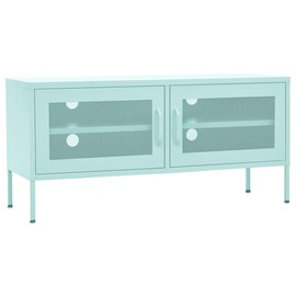 vidaXL Industrial Steel TV Stand/Cabinet in Mint Green - Durable, Practical Design, 41.3x13.8x19.7 inches, Mesh Doors, Internal Shelf, Cable Management System, Height Adjustable