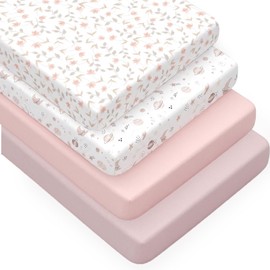 4 Pack Crib Sheets for Girls – Fitted Crib Sheets for Standard Crib Mattress and Toddler Mattress, Ultra Soft Breathable Washable Polyester, 28x52inch, Blue & Grey Forest