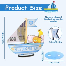 Vlecexs Christening Gifts Boys Blue, Money Gift for Christening Boy, Love for Christening, Birth Christening Money Gift, Ark Wooden Boat with Base, Christening Gift Boy Christening Gift for Boys and