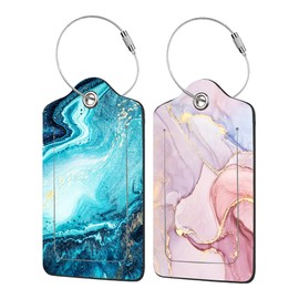 EOBKLAX 2 Pack Abstract Marble Luggage Tag for Suitcases Modern Art PU Leather Bag Travel Suitcase ID Identifier Baggage Tags for Women Men Travel
