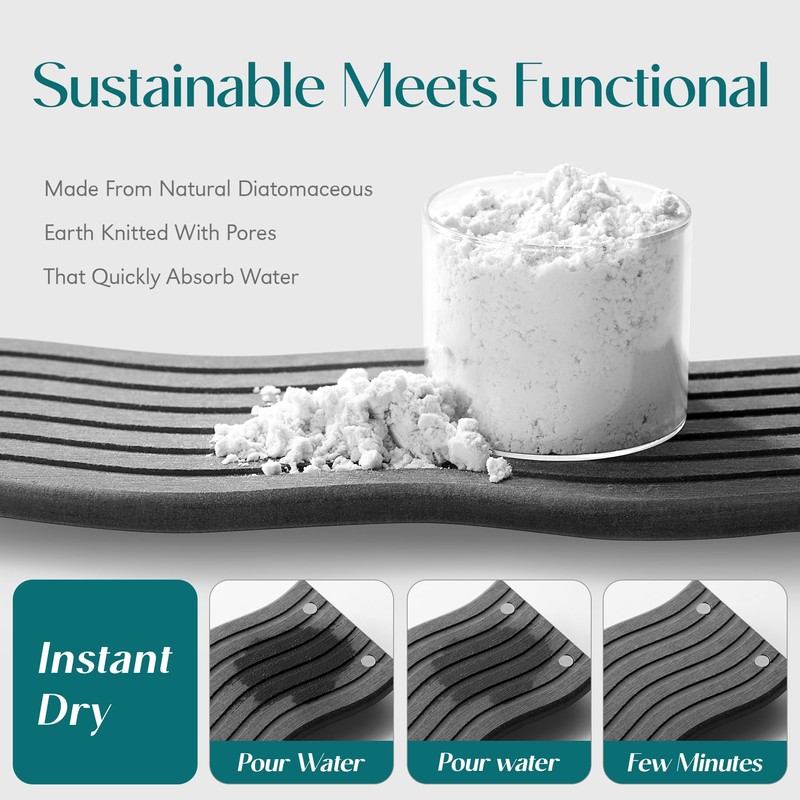 Water Absorbing Stone Tray for Sink, Diatomite Drying Stone for
