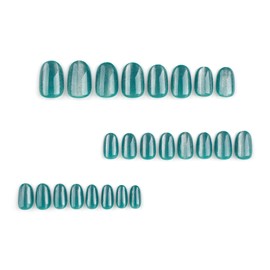Nail Tips, Short, Round, Set of 24, Nail Tips, Blue, Cat Eye, False Nails, Popular, Japanese Style, Cute, Simple, Fashionable Party, Autumn, Winter, Spring and Summer, Can be Used for Everyday Use