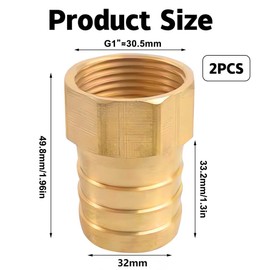2 Stück Messing Schlauchtülle, 1 Zoll IG x 32mm Schlauchverschraubung, G1" Schlauchanschluss mit Schlauchschellen, DN 25 Messing Schlauchtülle, für Regentonnen, Wassertanks, Zisternen, Eimer