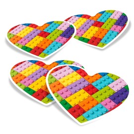 Vinyl Heart Stickers (Set of 4) 10cm - Colourful Building Blocks Toy Game for Laptops, Tablets, Luggage, Scrap Booking, Fridges #50574