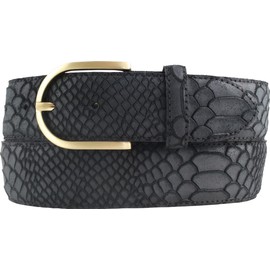 BELTINGER Women's Belt with Python Embossed 4 cm Leather Belt for Women 40 mm Snake Look Snake Pattern with Gold Belt Buckle, Black, Gold