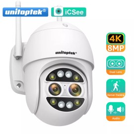 Unitoptek 8MP WiFi IP Camera 4K Dual Lens Security Camera Outdoor Auto Tracking PTZ CCTV