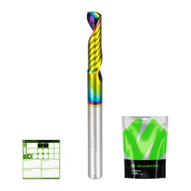 SHARPRO O Flute Upcut Spiral Rouer Bit 1/4 Inch Shank 1/4 Inch Cutting Dia. Carbide Single Flute CNC Router Bit with Coated, Ideal for Aluminum, Plastic, Acrylic, Wood, MDF and PVC