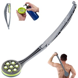 LYIGEOL 21" Lotion applicator for Back,Silicone Body Scrubber,Foldable Bath Brush with Shower Gel Reservoir,Back Scrubber for Shower with Curved Handle for Elderly, Disabled,Men and Women