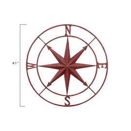 Creative Co-op - DE6069 Decorative Round Metal Compass Wall Décor, 41", Red
