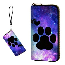 DIGTIALL Women's RFID Blocking Wallet PU Leather Slim Bifold Wristlet Clutch with Large Capacity,16 Card Slots & Zipper Coin Purse Pocket Ladies Travel Purse Wristlet,Dog Paw Print