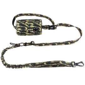 COSOWO Hands Free Dual Handle Retractable Bungee Leash with Reflective Trim, Adjustable Waist Belt for Dog Walking, Running, Hiking - Durable Nylon Leash for Medium Large Dogs, Army Green
