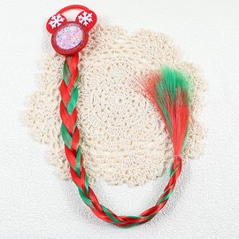 YYKITCHEN Christmas Braid Ponytail Extension with Elastic Tie Straight Sleek Wrap Around Braid Wig Ponytail Festive Hair Accessory for Girls, Teens, Toddlers, Kids, Women Red Green   (F)