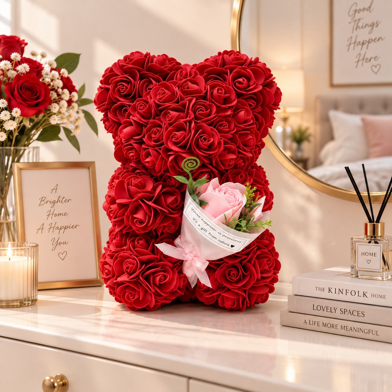 Rose Teddy Bear for Romantic Gifts – Artificial Rose Bouquet