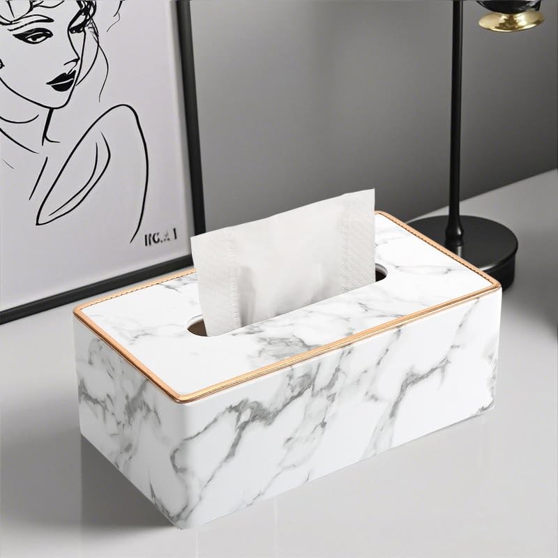KINGFOM Rectangular PU Leather Tissue Box Holder, Facial Tissue Case