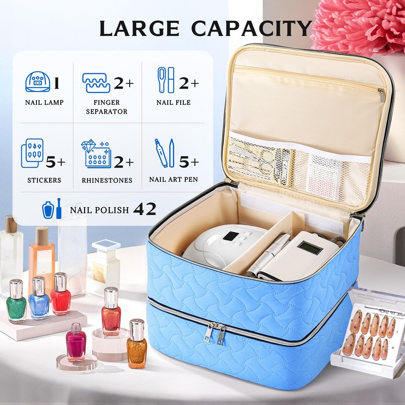 DreamGenius Nail Polish Organizer Case Holds 42 Bottles, Portable Double-Layer