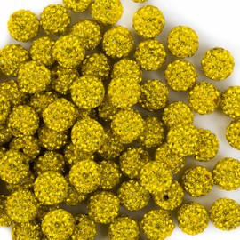 10mm Clay Rhinestone Beads for Bracelets, 100 Pcs Sparkle Crystal Beads for Jewelry Making, Glitter Round Shamballa Disco Ball Design to Create DIY Crafts Necklace Earrings Decoration (Citrine)