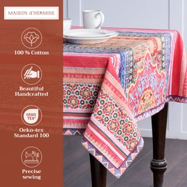 Maison d' Hermine Ispahan 100% Cotton Tablecloth, Washable, Decorative, for Mother's Day Gifts, Dining, Buffet Parties and Camping, Spring/Summer (Square, 160 cm x 220 cm)