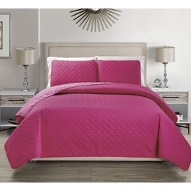 Embossed Pink Reversible Bedspread/Quilt Set King