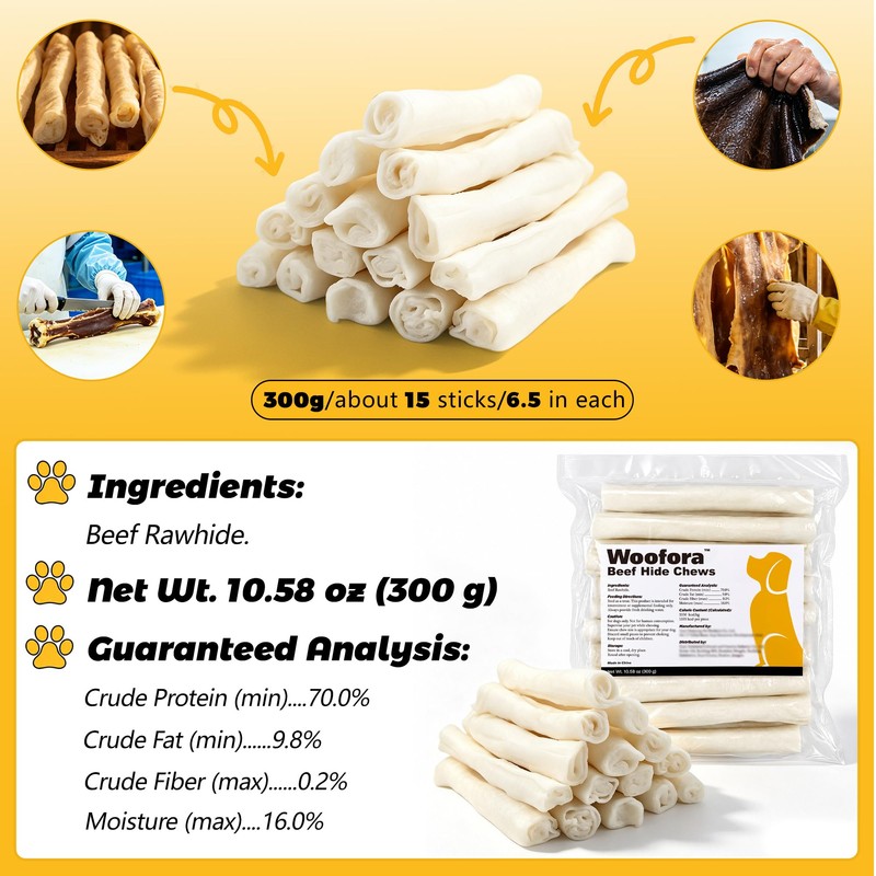 Woofora Rawhide Twist Sticks Dog Treats, Long Lasting Chew Sticks