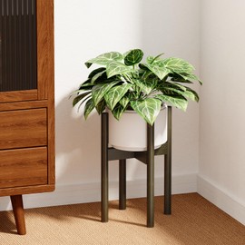 GENTINGBRO Adjustable Plant Stand Indoor, Bamboo Plant Holder 8 to 17 Inches, Small Tall Planter Stand for Indoor Plants, Single Floor Plant Stand for Living Room Balcony Bedroom, Light Brown