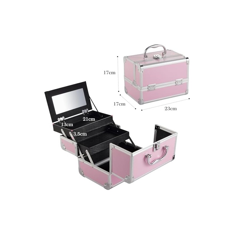 Estuche de Maquillaje Profesional de 3 Niveles con Espejo, Organizador