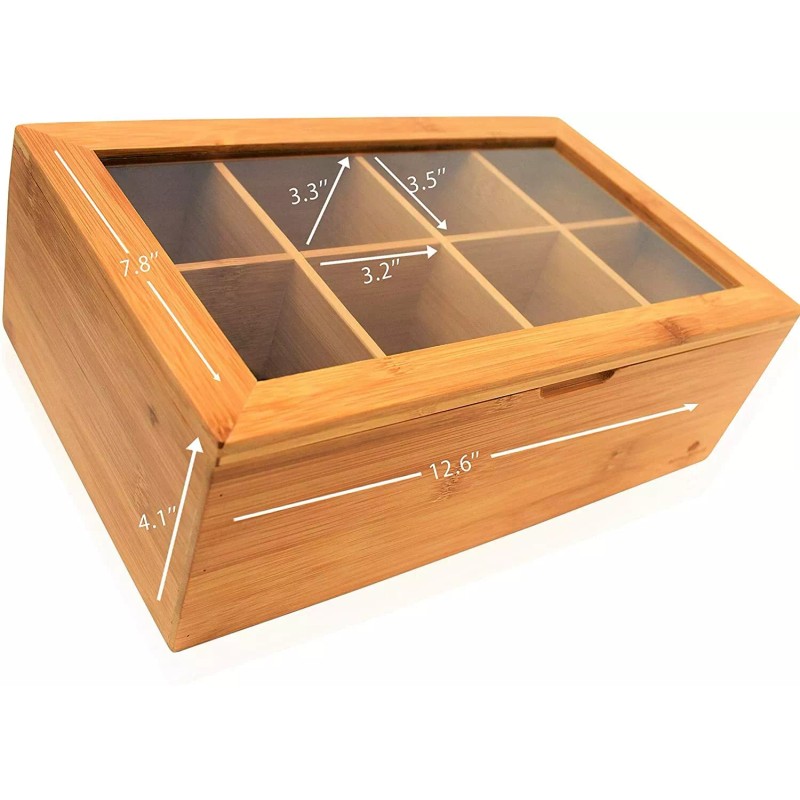 RoyalHouse Big Natural Bamboo Tea Box Storage Organizer, 8 Compartments