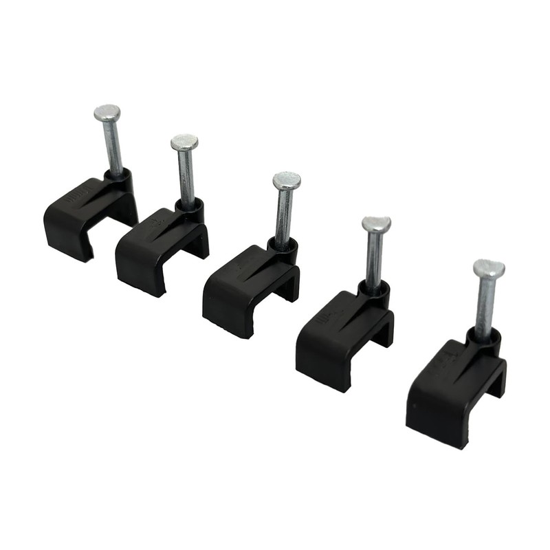 On1shelf® Black Flat Cable Clips With Fixing Nail 10mm 50