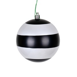 Vickerman 4" Black-White Striped Pearl Ball Christmas Ornament.There are 6 Ornaments per Pack.