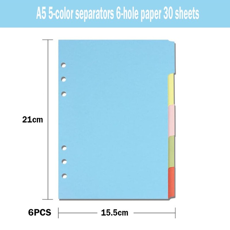 6 Pack Dividers 6 Holes A5 Index Paper Dividers 30