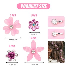 20Pcs Pink Flower Hair Clips for Women and Girls, Small Rhinestone Wedding Hair Accessories, Bridal Hairpins with 4 Flower Patterns, Non Slip Mini Claw Clips for Baby, Party, Photography (Pink)