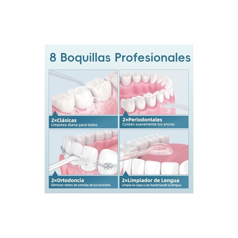 Irrigador Bucal Portátil 8 Boquillas IPX7