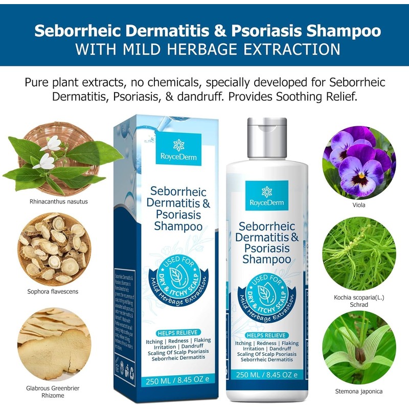 Roycederm Champú para la psoriasis, dermatitis seborreica, foliculitis y caspa,