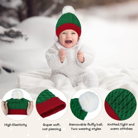 Zando Red Baby Christmas Hat with Pom Pom Kitted Infant Santa Hat Toddler Baby Winter Hats Newborn Beanies for Boys Girls Warm Infant Beanie Cap 1pc Red One Size