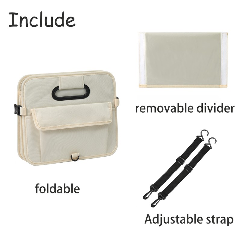 AOKJOY Car Trunk Organizer Car Storage Organizer Collapsible Multi Compartment Car Organizer Adjustable Straps for SUV(Beige)