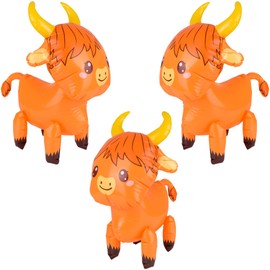 Natural State Novelty Highland Cow Birthday Decorations - Birthday Party Decorations and Photo Booth Props - Large Blow up Highland Cow Inflates - 24 Inches - 3 Pack