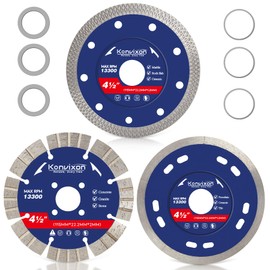 Konvixon 3PCS 4-1/2 Inch Diamond Cutting Blades for Angle Grinder, 3 Shape Ultra-Thin Dry Wet Cutting Blade for Tile Saw, 7/8" Arbor with Reducing Ring 5/8"&4/5" for Concrete Stone Marble Masonry Tile