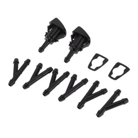 RATCHROLL Windshield Washer Nozzle for Dodge for Ram 1500 Pickup 2009-2015 Front W/ 6 Pcs Y Hose Connector Car 5303833AA/5116079AA Black Plastic 1 Set