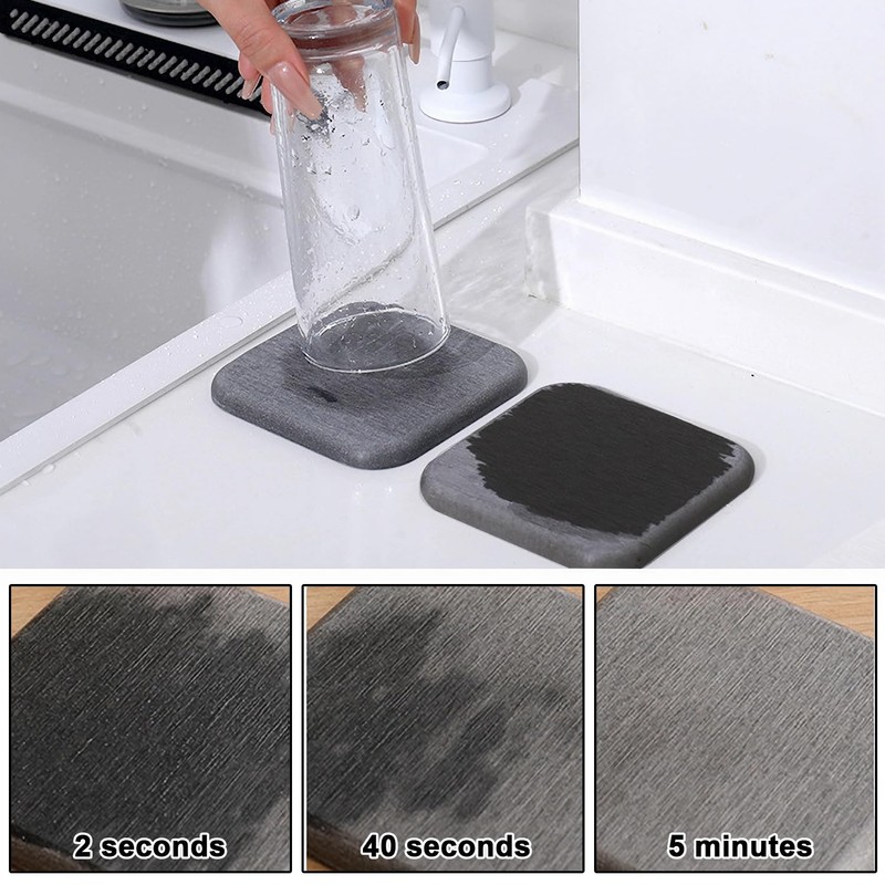 Water Absorbent Diatomite Coasters, Pack of 4, Grey Diatomite Absorbent
