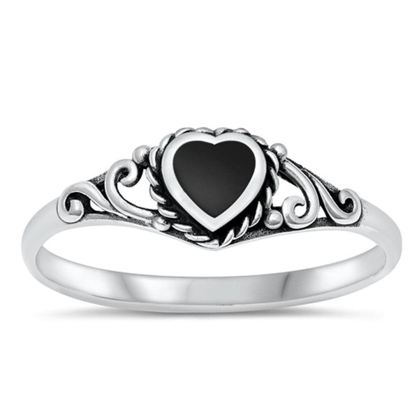 Heart Simulated Black Onyx Promise Ring New .925 Sterling Silver