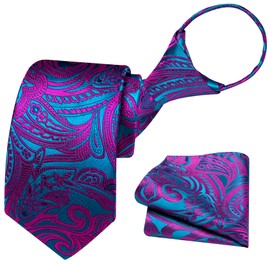 Barry.Wang Paisley Pre-Tied for Boys Silk Necktie Handkerchief Adjustable Kids Teenager Festival School Teal