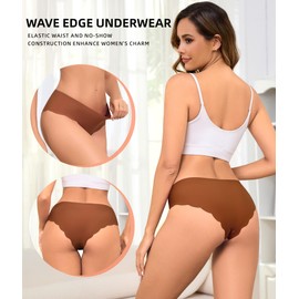 Riozz Seamless Women's Underwear No Show Panties Silky Cheeky Invisible Bikini Underwear Breathable Wave Edge Hipster 6 Pack