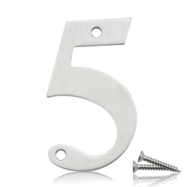 Bwintech 1 Pcs 75mm Satin Nickel SS304 House Numbers Door number 5, House Signs for outside, House Numbers Plaques for Front Wooden Door