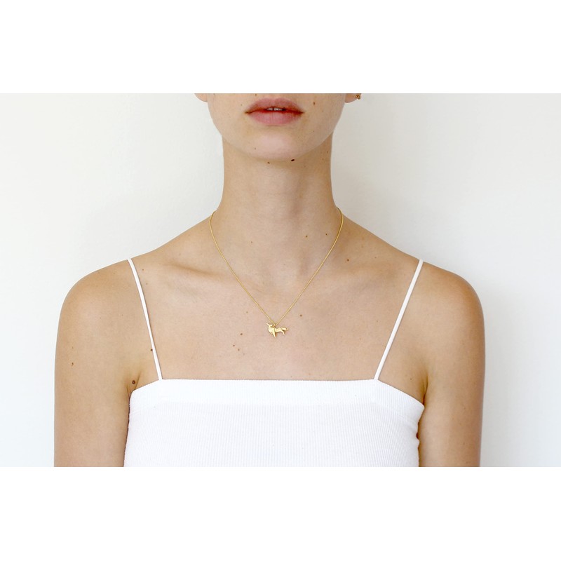 NÉCORA Dije/Collar Lobo De Origami En Plata Con Chapa de
